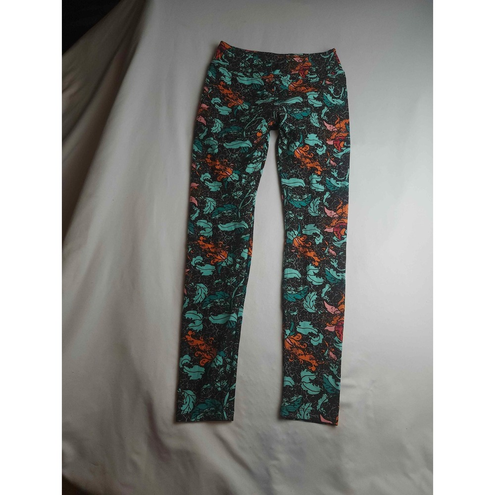 LuLaRoe One Size Leggings‎ Teal Orange Leaf Print Buttery leggings